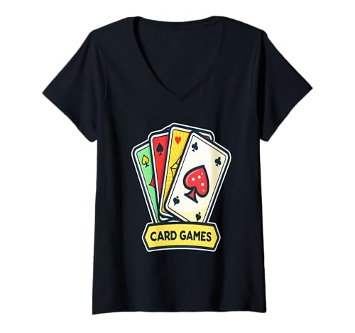 Damen Stilvolle Designs mit ikonischen Kartenspiel-Symbolen T-Shirt mit V-Ausschnitt von Party Designs Co.