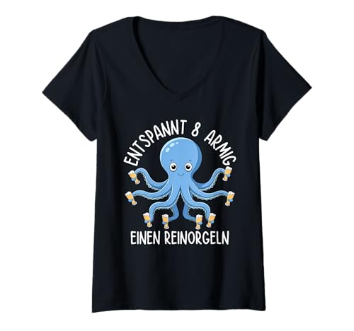 Damen Entspannt 8 Armig Einen Reinorgeln Oktopus Party Malle T-Shirt mit V-Ausschnitt Damen Entspannt 8 Armig Einen Reinorgeln Oktopus Party Malle T-Shirt mit V-Ausschnitt von Party Designs Mallorca Gruppen Outfit