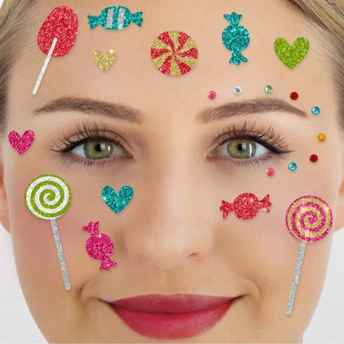 Party Factory Face Tattoo Candy Party, temporäres Glitter Gesichtstattoo für Motto Party, Halloween & Karneval, Kinder & Erwachsene von Party Factory