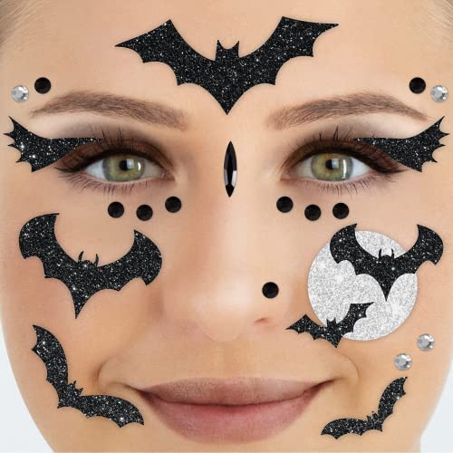 Party Factory Face Tattoo Fledermaus, temporäres Glitter Gesichtstattoo für Motto Party, Halloween & Karneval, Kinder & Erwachsene von Party Factory