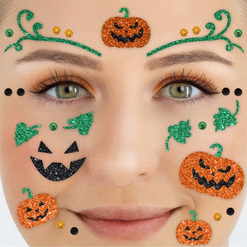 Party Factory Face Tattoo Kürbis, temporäres Glitter Gesichtstattoo für Motto Party, Halloween & Karneval, Kinder & Erwachsene von Party Factory