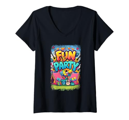 Damen Fun & Party Feiern Und Zelten Musik Konzert Festival Camping T-Shirt mit V-Ausschnitt von Party Feier Festival Musik Camping Konzert Freunde