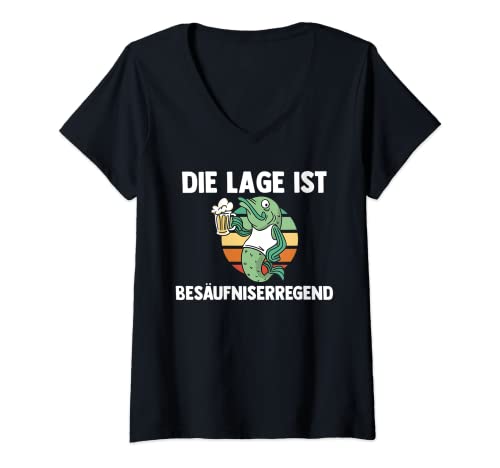 Damen Die Lage ist Besäufniserregend Bier Fisch Angler T-Shirt mit V-Ausschnitt Damen Die Lage ist Besäufniserregend Bier Fisch Angler T-Shirt mit V-Ausschnitt von Party Feiern Wein Bier Saufen Geschenk