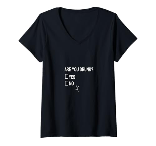 Damen Bist du betrunken Ja Nein Checkbox Party Fun White Text T-Shirt mit V-Ausschnitt Damen Bist du betrunken Ja Nein Checkbox Party Fun White Text T-Shirt mit V-Ausschnitt von Party Fun Drinking Games Gifts And Tees by taiche