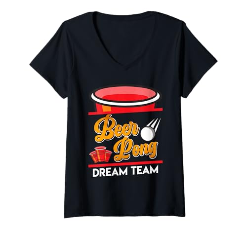 Damen Beer Pong Dream Team Party Trinkspiel Bier Pong T-Shirt mit V-Ausschnitt Damen Beer Pong Dream Team Party Trinkspiel Bier Pong T-Shirt mit V-Ausschnitt von Party Geschenk Bierpong T-Shirt Beer Pong Shirt