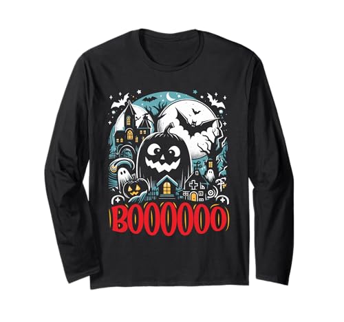 Halloween Kostüm Kinder BOOOOO Lustiges Halloween Jungs Langarmshirt von Party Halloween Geschenk Kinder Halloween T-Shirt