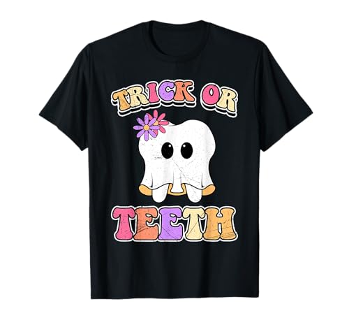 Halloween Kostüm Kinder TREAT OR TEATH Lustiges Zahn T-Shirt von Party Halloween Geschenk Kinder Halloween T-Shirt