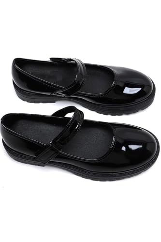 Mädchen Back to School Black Mary Jane Schuhe - Klassische Kinder Smart School Schuhe mit Riemen - Bequeme leichte Kleid Schuhe für Mädchen, Schwarz , 39 EU von Party HuB