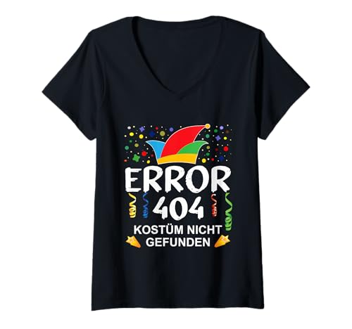 Damen Error 404 Kostüm nicht gefunden Karneval Fasching T-Shirt mit V-Ausschnitt von Party Karneval Fasching Kostüm