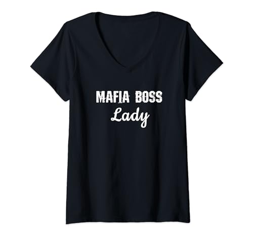 Damen Mafia Boss Lady Shirt für Mafia Kostüm Gangster Party T-Shirt mit V-Ausschnitt von Party Shirts By HustlaGirl