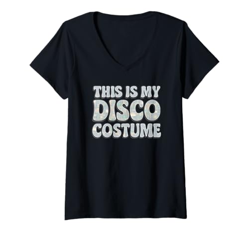 Damen This is My Disco Kostüm 70er Jahre Tanzparty T-Shirt mit V-Ausschnitt von Party Shirts HustlaGirl