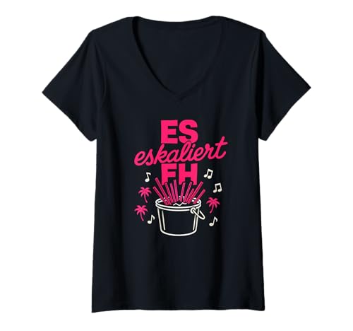 Damen Es Eskaliert Eh - Lustiges Party Urlaub T-Shirt mit V-Ausschnitt von Party & Trinksprüche
