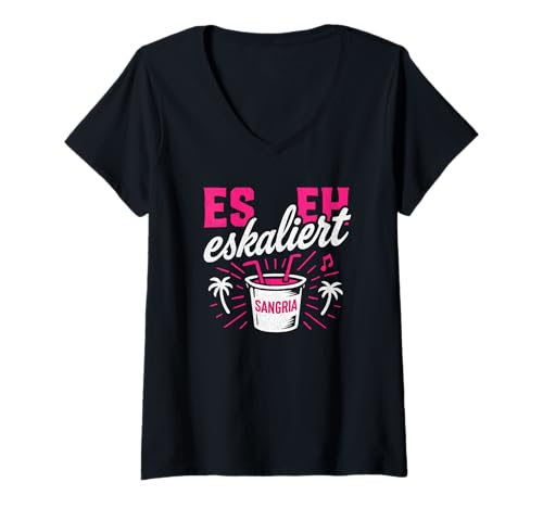 Damen Es Eskaliert Eh - Lustiges Party Urlaub T-Shirt mit V-Ausschnitt von Party & Trinksprüche