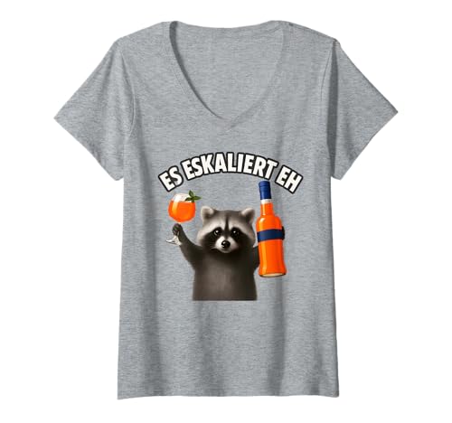 Damen Es Eskaliert Eh - Lustiges Waschbär Party T-Shirt mit V-Ausschnitt von Party & Trinksprüche