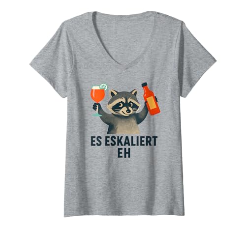 Damen Es Eskaliert Eh - Lustiges Waschbär Party T-Shirt mit V-Ausschnitt Damen Es Eskaliert Eh - Lustiges Waschbär Party T-Shirt mit V-Ausschnitt von Party & Trinksprüche