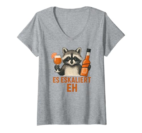 Damen Es Eskaliert Eh - Lustiges Waschbär Party T-Shirt mit V-Ausschnitt von Party & Trinksprüche