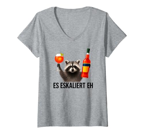 Damen Es Eskaliert Eh - Lustiges Waschbär Party T-Shirt mit V-Ausschnitt von Party & Trinksprüche