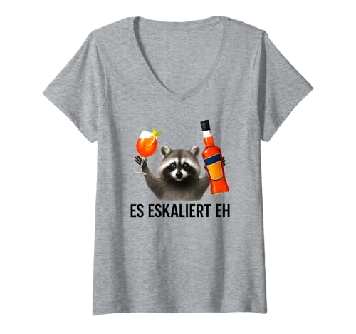 Damen Es Eskaliert Eh - Lustiges Waschbär Party T-Shirt mit V-Ausschnitt Damen Es Eskaliert Eh - Lustiges Waschbär Party T-Shirt mit V-Ausschnitt von Party & Trinksprüche
