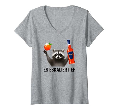 Damen Es Eskaliert Eh - Lustiges Waschbär Party T-Shirt mit V-Ausschnitt von Party & Trinksprüche