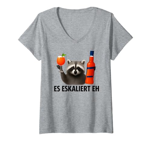 Damen Es Eskaliert Eh - Lustiges Waschbär Party T-Shirt mit V-Ausschnitt Damen Es Eskaliert Eh - Lustiges Waschbär Party T-Shirt mit V-Ausschnitt von Party & Trinksprüche