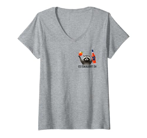 Damen Es Eskaliert Eh - Lustiges Waschbär Party T-Shirt mit V-Ausschnitt Damen Es Eskaliert Eh - Lustiges Waschbär Party T-Shirt mit V-Ausschnitt von Party & Trinksprüche