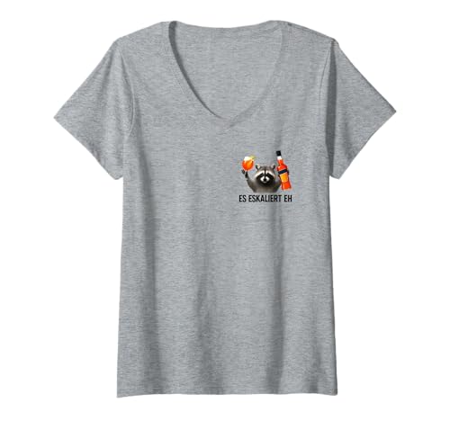 Damen Es Eskaliert Eh - Lustiges Waschbär Party T-Shirt mit V-Ausschnitt Damen Es Eskaliert Eh - Lustiges Waschbär Party T-Shirt mit V-Ausschnitt von Party & Trinksprüche