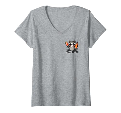 Damen Es Eskaliert Eh - Lustiges Waschbär Party T-Shirt mit V-Ausschnitt Damen Es Eskaliert Eh - Lustiges Waschbär Party T-Shirt mit V-Ausschnitt von Party & Trinksprüche