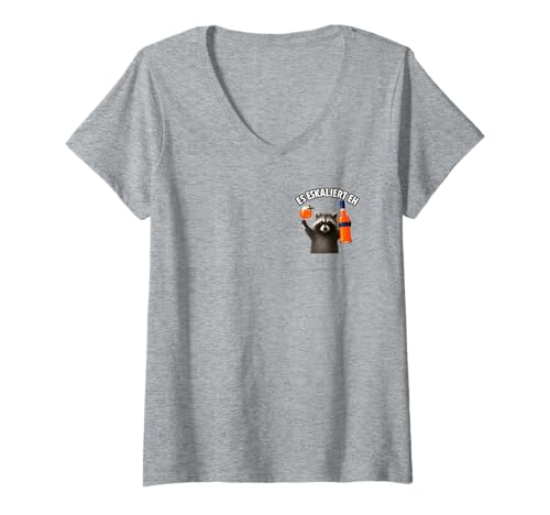 Damen Es Eskaliert Eh - Lustiges Waschbär Party T-Shirt mit V-Ausschnitt von Party & Trinksprüche