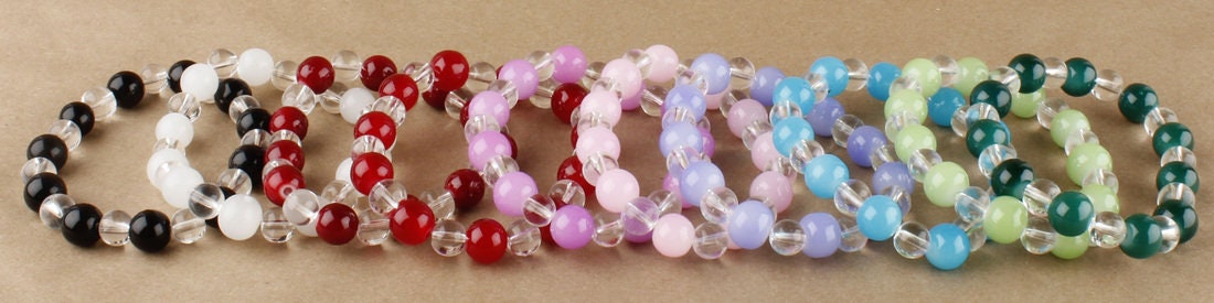 Glas Perlen Armbänder, Einzeln Verkauft, Klare Und Bunte Glasperle 18 cm Lang Auf Einem Starken Gummiband, Bestellen Sie Jede Farbe von PartyBibs