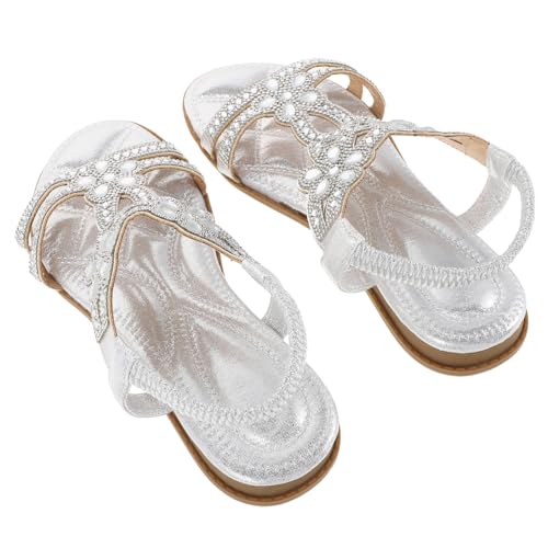 PartyKindom 1 Paar Sandalen Mit Glitzernden Strasssteinen: Glitzernde Sandalen Mit Schmucksteinen – Funkelnde Brautjungfernschuhe – Stilvolles, Lässiges Sommerschuhwerk Für Den Strand Und Den von PartyKindom