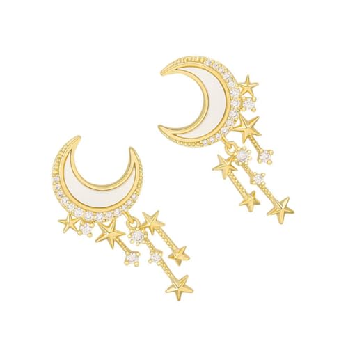 PartyKindom 1 Paar Silber Ohrringe Stern Mond mit Strass Quasten für Damen Ohrstecker für Partys Alltag und Besondere Anlässe von PartyKindom