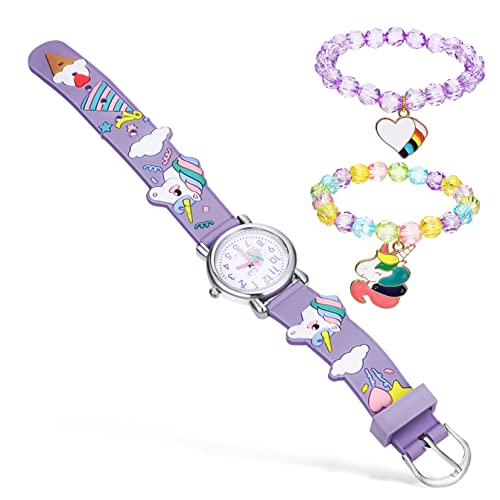 PartyKindom Einhorn Kinderuhr Satz Mit Armbändern Cartoon Uhr Für Mädchen Flexibles Armband Leicht Ablesbare Ziffern Für Geschenke von PartyKindom