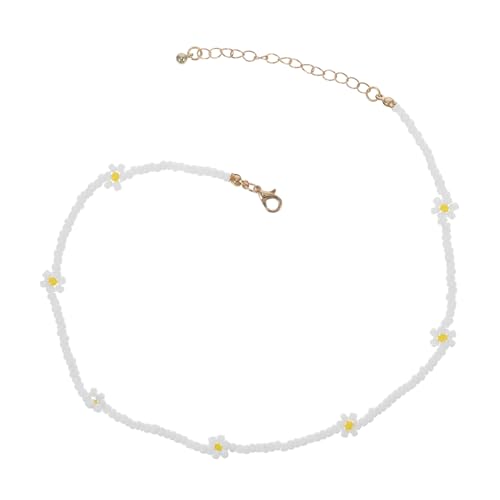 PartyKindom 1 Stück Farbenfrohe Perlenkette Dekoration Halskette Klobig Gänseblümchen Blumen- Mädchen Fälschung Schmuckperlen Daisy Neclace Blue Choker Hellblau Stilvolle Damenkette Weiß von PartyKindom