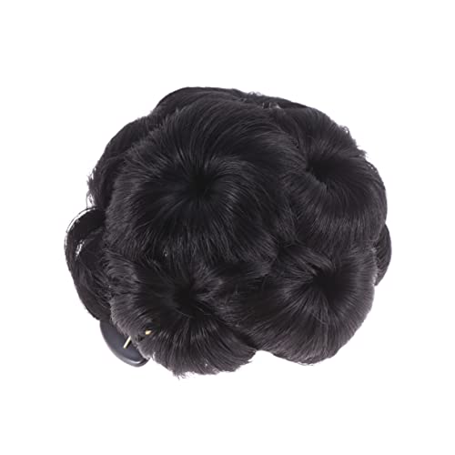 PartyKindom 1 Stück Haarupdo Clip mit Blumen Design Synthetische Haarknoten Clip für Damen Natürliches Schwarz Einfach zu Verwenden für Volumen und Besonderen Look von PartyKindom