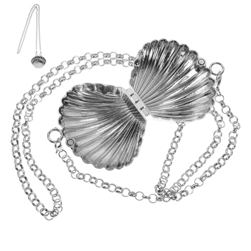PartyKindom 1 Stück Mini Umhängetasche Muschelform für Frauen Silberne Kette für Schlüssel Bargeld Kleine Dinge als Modisches Accessoire für Freundin Ehefrau oder Andere Weibliche Freunde von PartyKindom