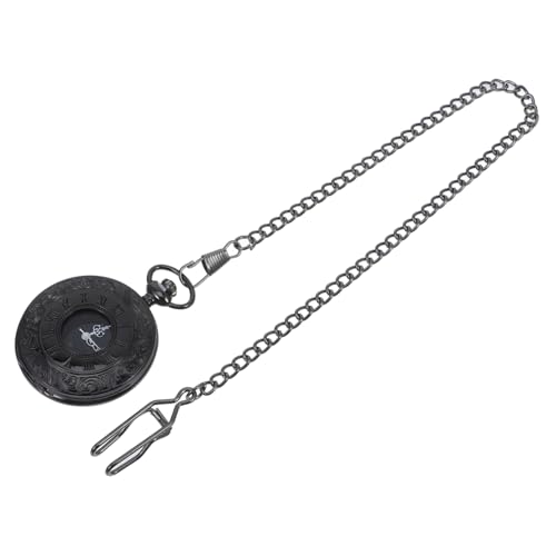 PartyKindom Runde Taschenuhr Retro Klassisch Doppelanzeige Römische Arabische Zahlen Taschenuhr Steampunk Mit Dicker Schwarzer Kette Klappuhr Uhrzeit Ablesen von PartyKindom