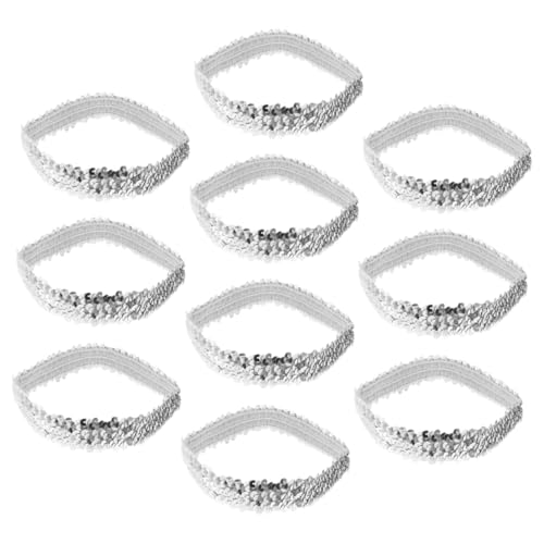 PartyKindom 10stücke Elastische Pailletten-stirnbänder Silbernes Glitzerndes Stirnband Für Damen Strass-haarspangen Kopfbedeckung Mit Pailletten-verzierung Dehnbares Haarschmuck Urlaub von PartyKindom
