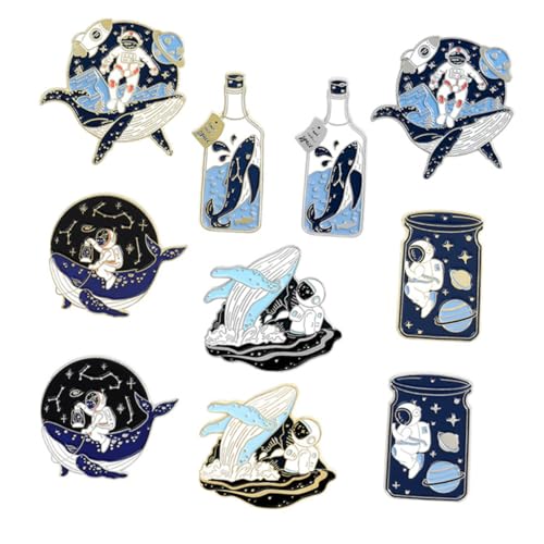 PartyKindom 10 Stück Teiliges Cartoon Planeten Broschen Set mit Astronaut Wal und Flaschen Design Bunte Anstecker für Kleidung Rucksack und Jeans DIY Badge Schmuck für Alltag und Party von PartyKindom