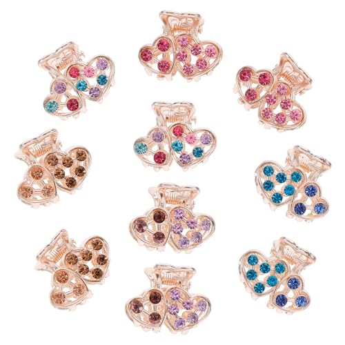 PartyKindom 10 Stück Teiliges Mini Haarklammern mit Strasssteinen Kleine Haarklauenklammern für Damen Rutschfeste Metall haarspangen in Herzform Farbiges Design für Eleganten Haarschmuck von PartyKindom