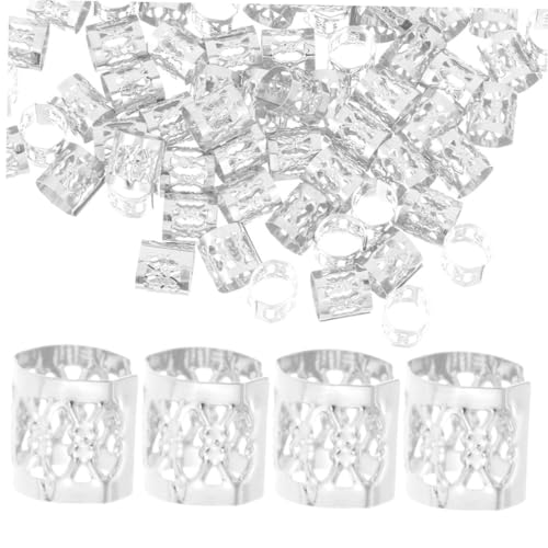 PartyKindom 100 Stück Haarschmuck Dreadlock Ringe Metall Haarschmuck Manschetten Verstellbar Leicht für Zöpfe und Dreadlocks Damen Silberfarben Komfortabel Vielseitig für Alltag und Bühne von PartyKindom