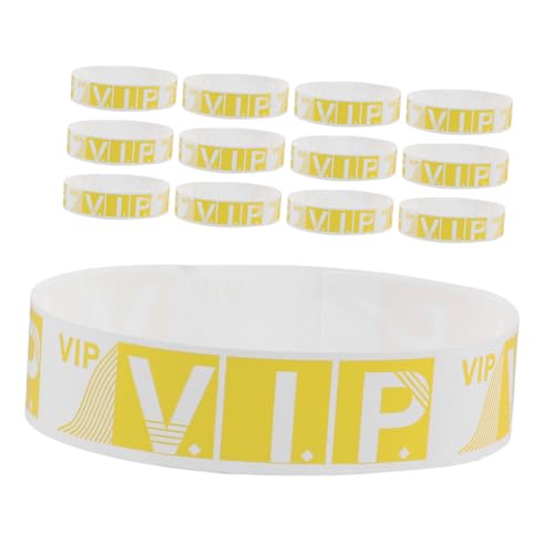 PartyKindom 100 Stück Vip Einlassbänder Wasserfeste Party armbänder aus Synthetischem Papier für Events Konzerte Festivals Sichere Manipulationsgeschützte Event Wristbands Gelb von PartyKindom