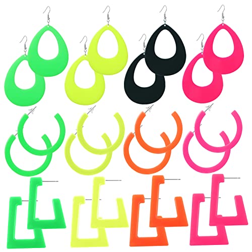 PartyKindom 12 Paare Neon Ohrringe Hängende Ohrringe mit Geometrischen Ohrsteckern Bunte Party Dekoration für Frauen für Besondere Anlässe und Persönliche von PartyKindom