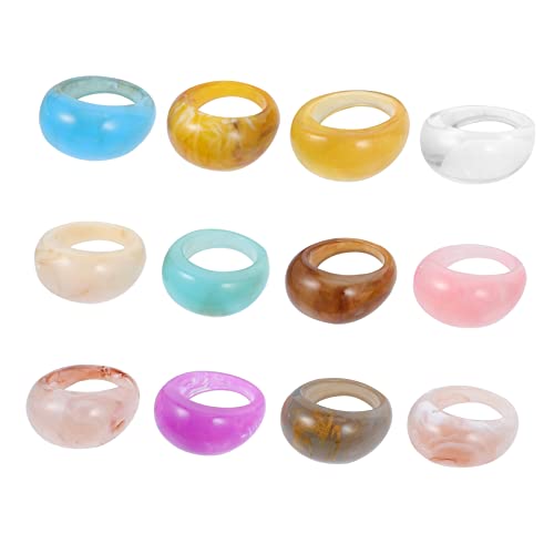 PartyKindom 12 Stück Bunte Geometrische Resin Ringe für Frauen Retro Fingerringe Modischer Schmuck Transparent Einheitsgröße Stabile und Langlebige Materialien von PartyKindom