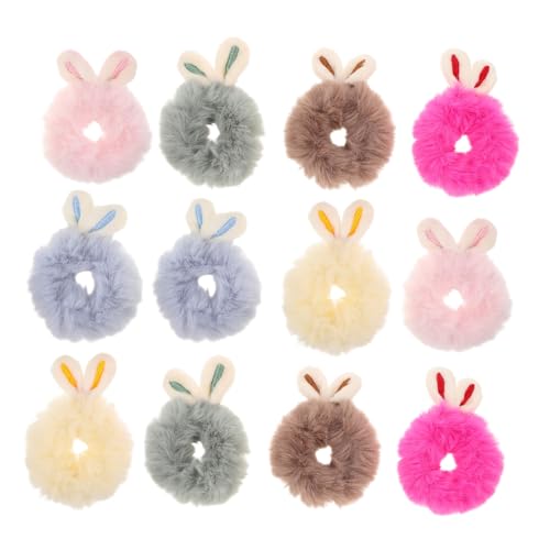 PartyKindom 12 Stück Teiliges Bunte Flauschige Kaninchenohren Haargummis Weiche Elastische Haarschleifen für Mädchen Ponytail Haarschmuck in Candyfarben Niedlich für Party Styling von PartyKindom