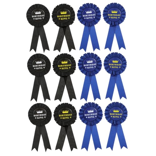 PartyKindom 12 Stück Teiliges Party abzeichen mit Geburtstags pins in Schwarz und Blau Gold Weißschrift Dekorative Anstecker für Kindergeburtstag Schulanfänger Mitgebsel Weiche Stoffqualität von PartyKindom