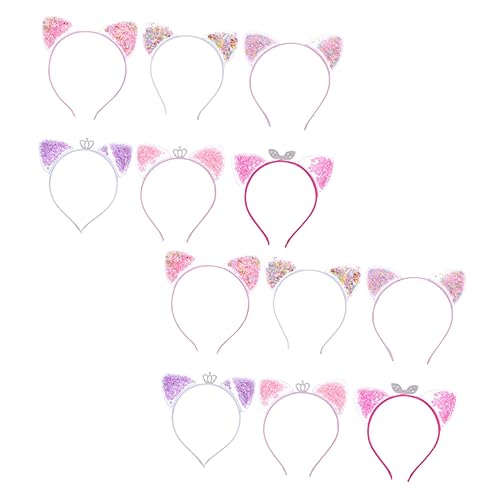 PartyKindom 12stücke Katzenohren Haarband Set Quicksand Katze Ohr Stirnband Haar Hoops Crown Zubehör Für Kindertage Halloween Karneval von PartyKindom