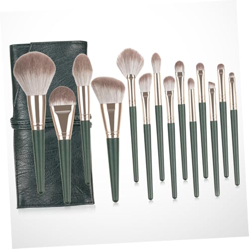 PartyKindom 14 Stück Teiliges Pinselset mit Grünem Holzgriff Dichtem Puder und Foundation Pinsel Aufbewahrungstasche Kosmetisches Make Up Set für Frauen für Täglichen und Professionellen von PartyKindom