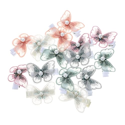 PartyKindom 15 Stck Teiliges Kleine Mesh Schmetterling Haarklammern mit Perlendekor Wiederverwendbar Sicher und Schonend für Damen Modischer Haarschmuck in Orange Weiß Grün und von PartyKindom