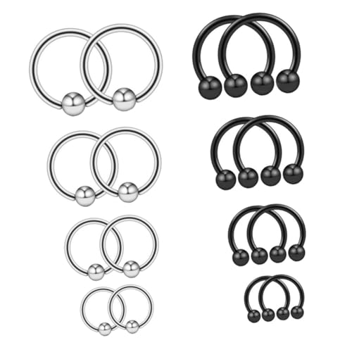 PartyKindom 16 Stück Teiliges Piercing Schmuck Set Nasenring Nasenstecker Lippenring Augenbrauenring Schwarz für Körperpiercing Damen Herren von PartyKindom