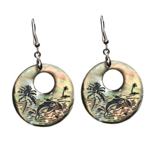 PartyKindom Abalone Muschelohrringe Damen Runde Ohrhänger Mit Delfinmotiv Modischer Schmuck Für Mädchen Langlebiges Muschelmaterial Bezaubernde Ohrringe Für Besondere Anlässe von PartyKindom